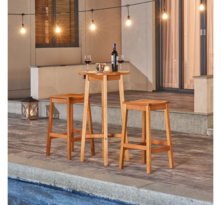 Vifah Kapalua Honey 3-piece Nautical Eucalyptus Wodden Outdoor Bar Set, Lifestyle