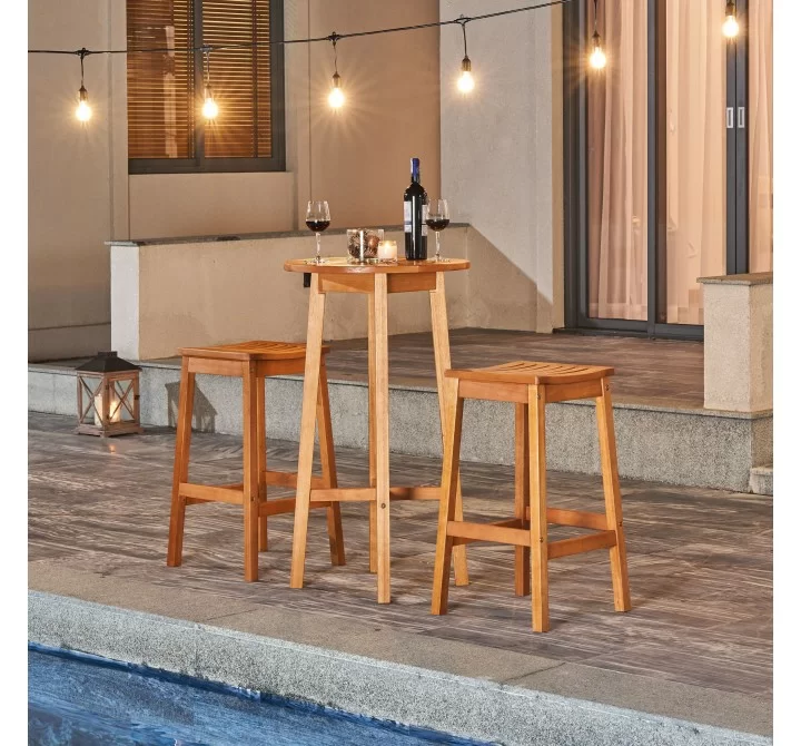 Vifah Kapalua Honey 3-piece Nautical Eucalyptus Wodden Outdoor Bar Set, Lifestyle