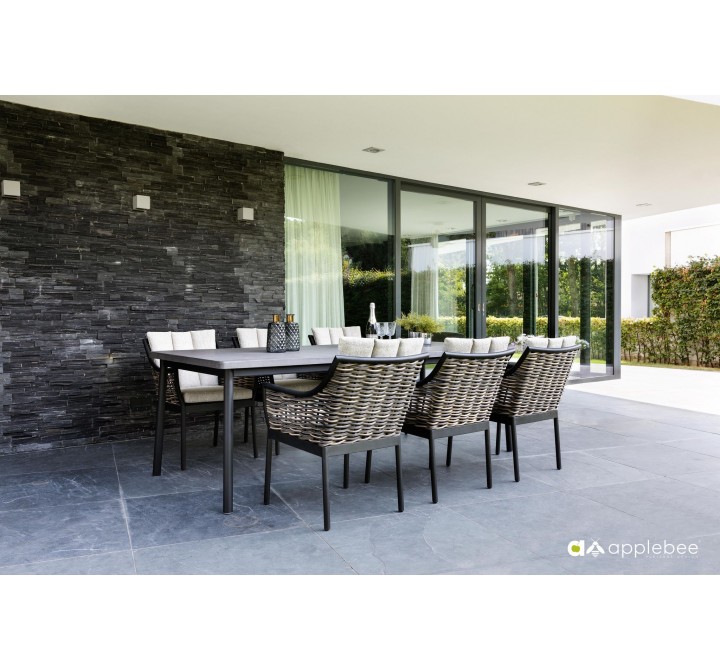 Alfresco Home Milou Wicker Dining Armchair - Lifestyle