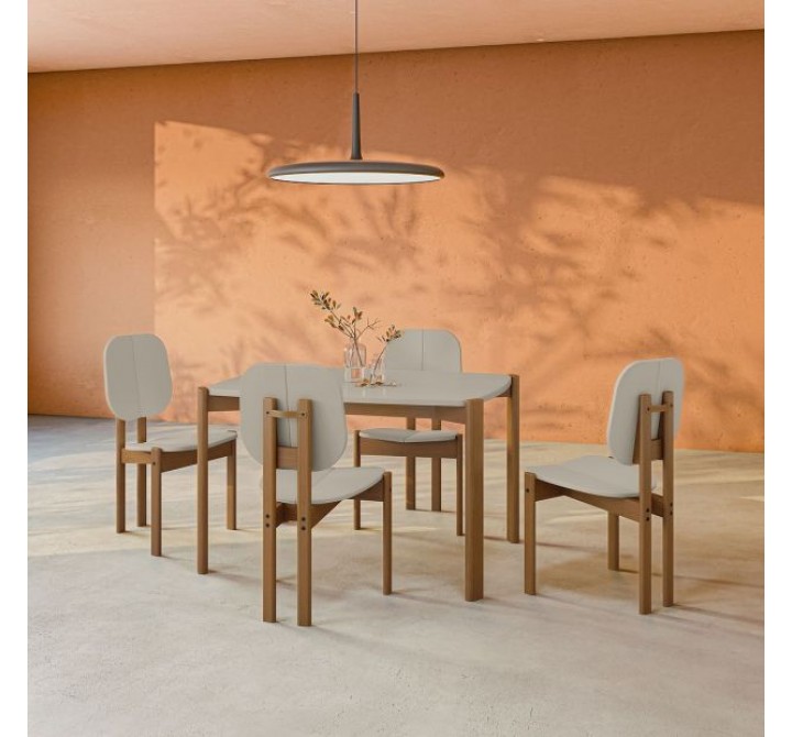 Manhattan Comfort Mid-Century Modern Gales 47.24 Dining Table with Solid Wood Legs - Set of 5 