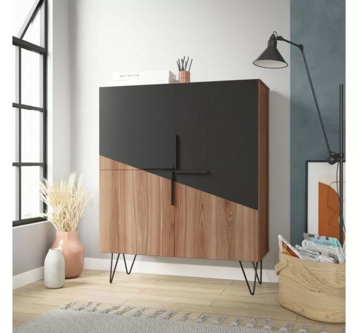 Manhattan Comfort Beekman 43.7 Low Cabinet with 4 Shelves in Brown and Black