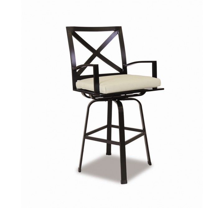 La Jolla Aluminum Swivel Counter Stool With Cushions In Canvas Flax With Self Welt