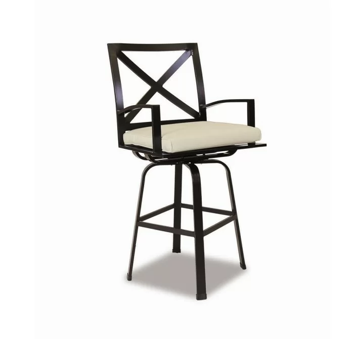 La Jolla Aluminum Swivel Counter Stool With Cushions In Canvas Flax With Self Welt