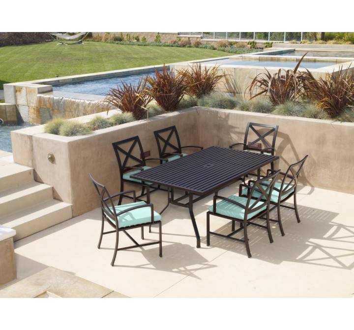 La Jolla Aluminum 72" Rectangular Dining Table - Lifestyle 