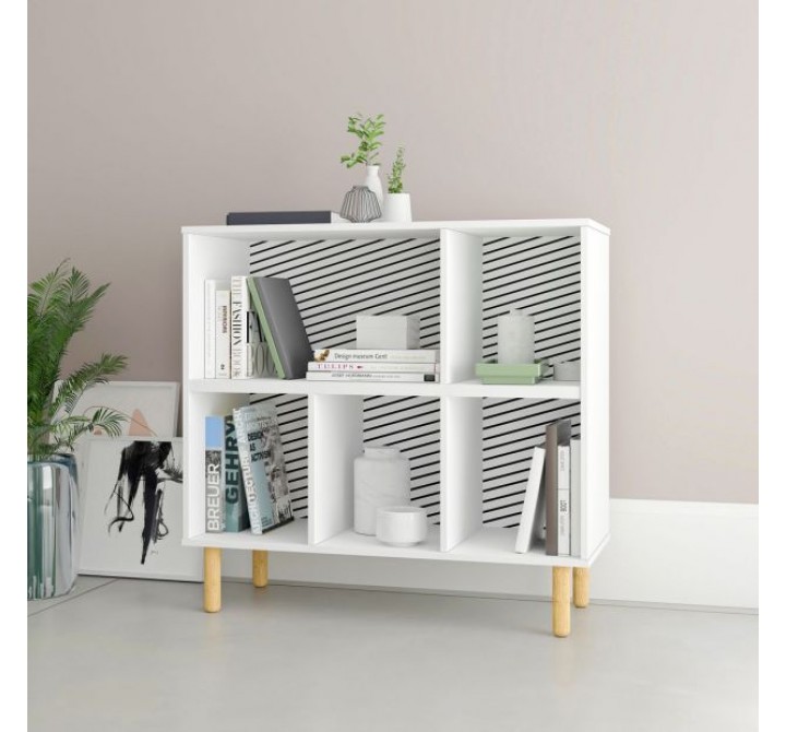 Manhattan Comfort Essex 33.66 Low Bookcase with 5 Shelves in White and Zebra
