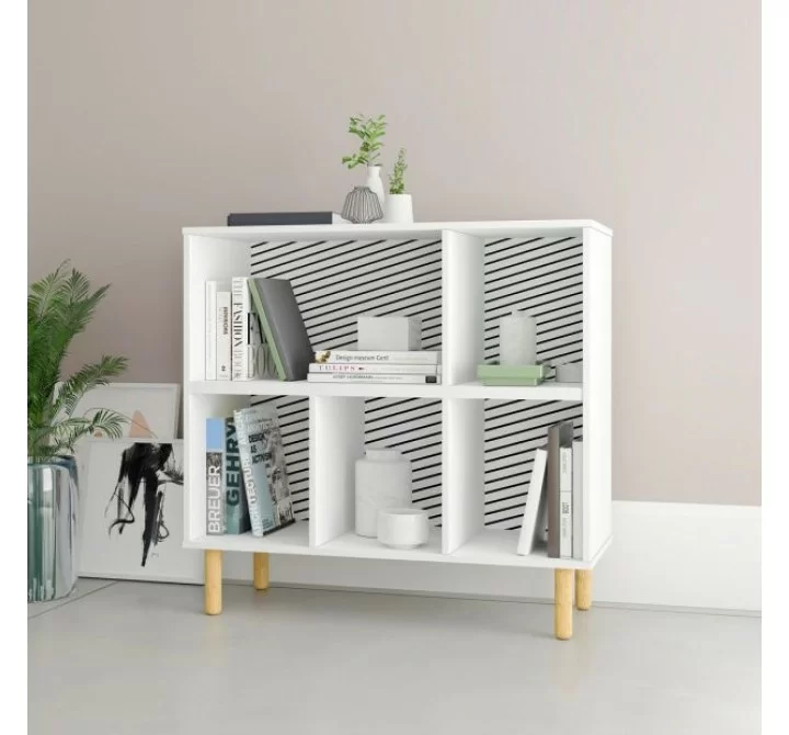 Manhattan Comfort Essex 33.66 Low Bookcase with 5 Shelves in White and Zebra