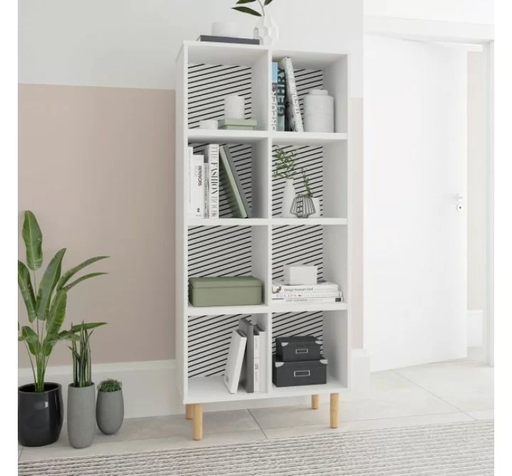 Manhattan Comfort Essex 60.23 Double Bookcase with 8 Shelves in White and Zebra