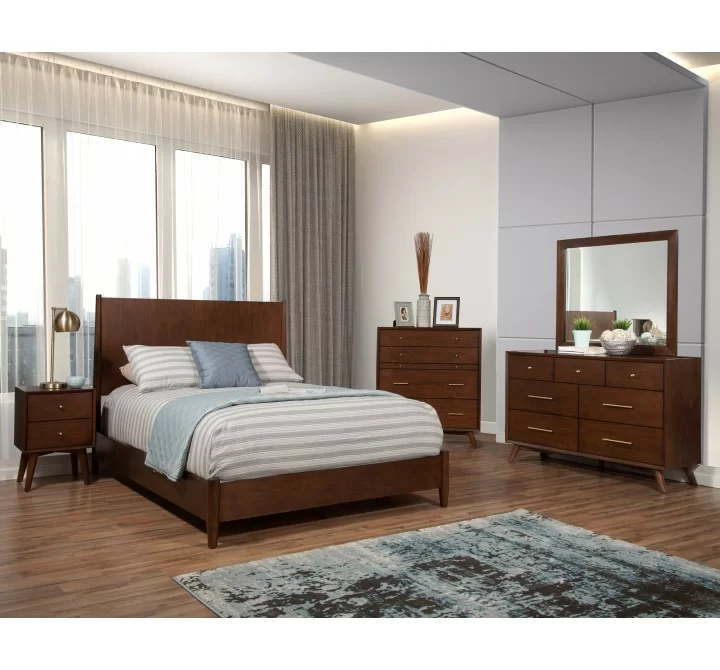 Alpine Furniture Flynn Mid Century Modern Full Size Panel Bed, Walnut - Lifestyle