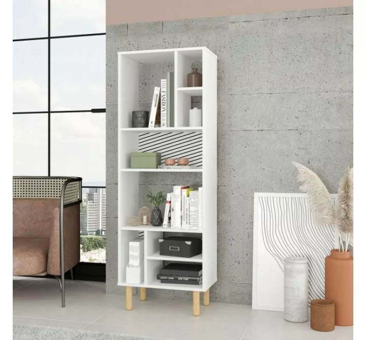 Manhattan Comfort Essex 60.23 Décor Bookcase with 8 Shelves in White and Zebra
