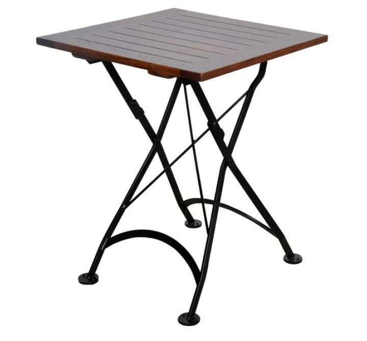 French Cafe Bistro 28" Square Folding Table - European Chestnut Wood Slat Top