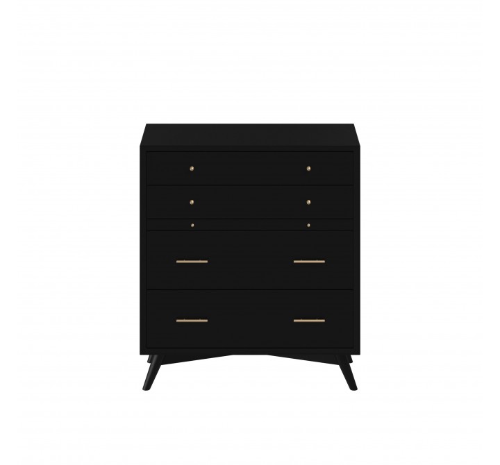 Alpine Furniture Flynn Mid Century Modern 4 Drawer Multifunction Chest w/ Pull Out Tray, Black - Front Angle