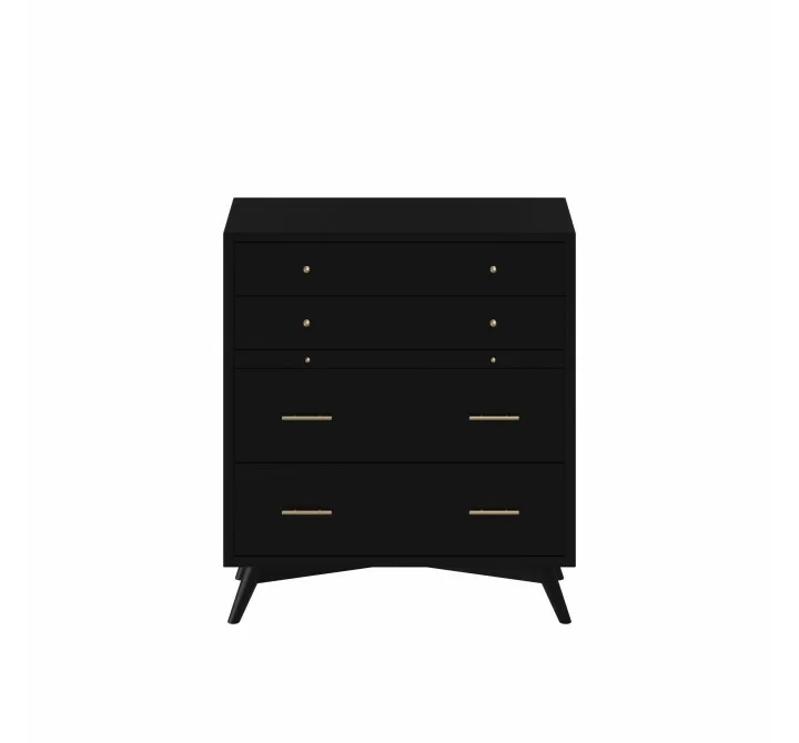 Alpine Furniture Flynn Mid Century Modern 4 Drawer Multifunction Chest w/ Pull Out Tray, Black - Front Angle