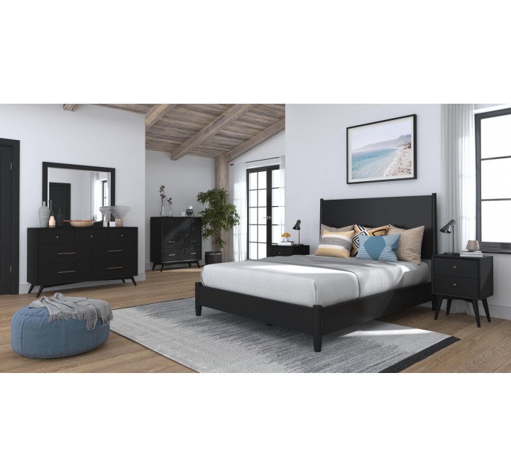 Alpine Furniture Flynn Mid Century Modern Queen Panel Bed, Black - Lifestyle