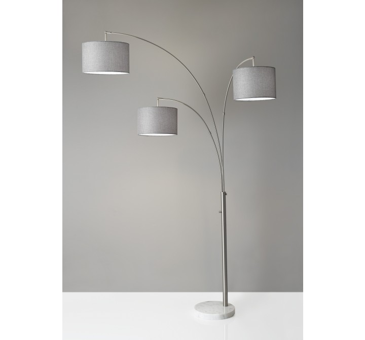 Bowery 3-Arm Arc Lamp - Brushed Steel