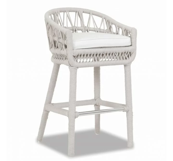 Dana Rope Bar Stool With Cushion in Linen Canvas - Front Side Angle