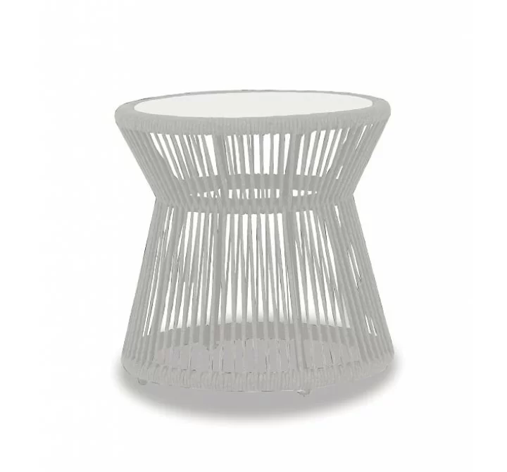 Miami End Table with Honed Carrara Marble Top - Front Angle