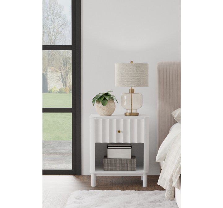 Alpine Furniture Stapleton 1 Drawer Nightstand in White - Lifestyle