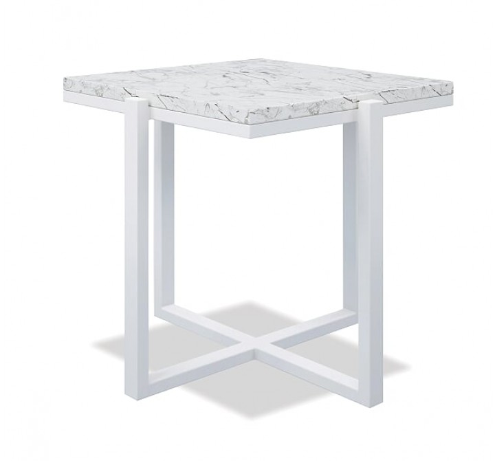 Square End Table With Honed Carrara Marble - Frost in Front Side Angle