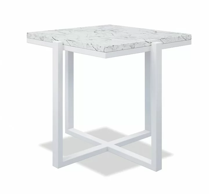Square End Table With Honed Carrara Marble - Frost in Front Side Angle