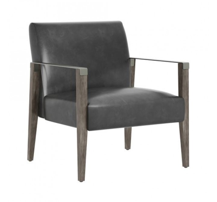 Sunpan Earl Lounge Chair in Ash Grey - Brentwood Charcoal Leather - Front Side Angle