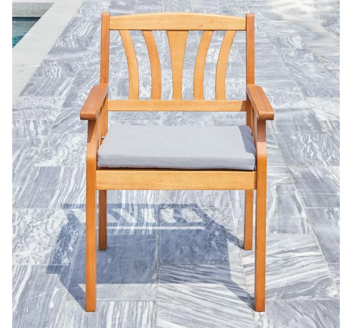 Vifah Kapalua Honey Nautical Outdoor Eucalyptus Wooden Dining Chair, Front Angle
