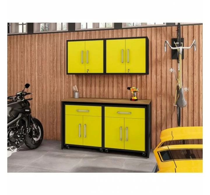 Manhattan Comfort Eiffel 5-Piece Garage Storage Set in Matte Black and Yellow