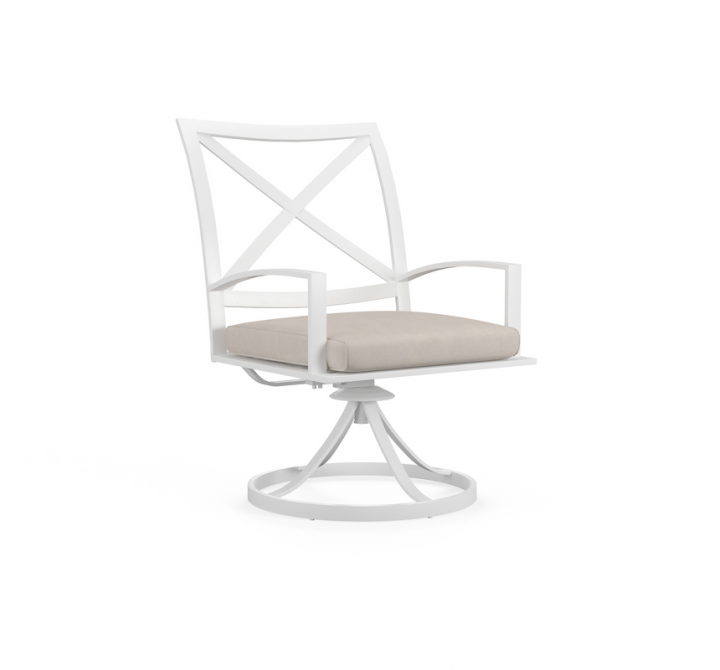 Bristol Swivel Dining Chair in Canvas Flax w/ Self Welt - Front Side Angle