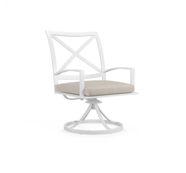 Bristol Swivel Dining Chair in Canvas Flax w/ Self Welt - Front Side Angle