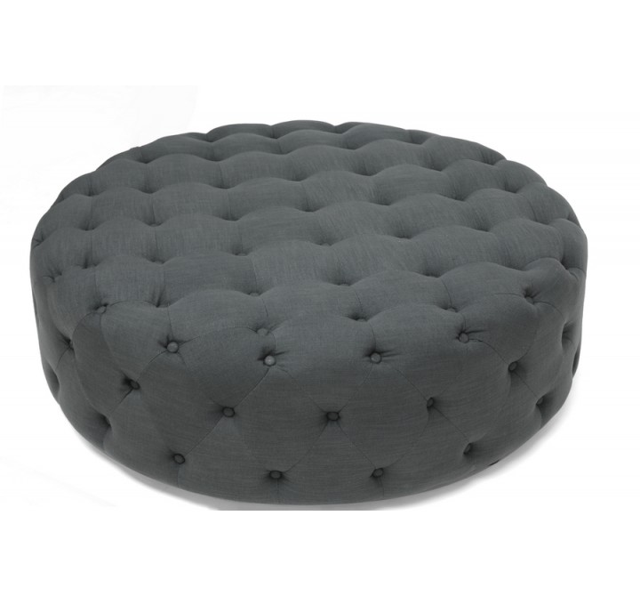 Baxton Studio Cardiff Dark Gray Linen Modern Tufted Ottoman - Top Angled