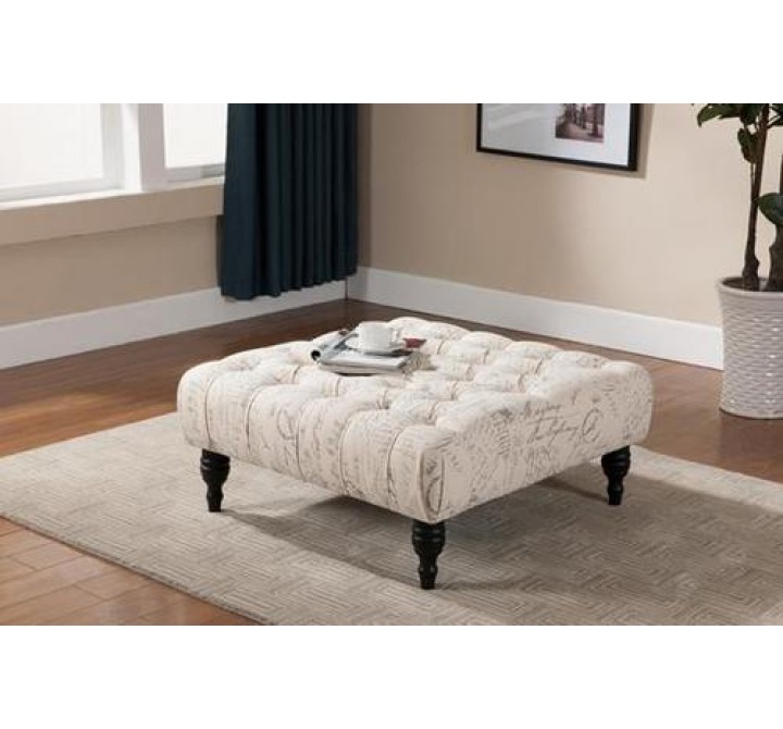 Baxton Studio Keswick Script Print Modern Tufted Ottoman