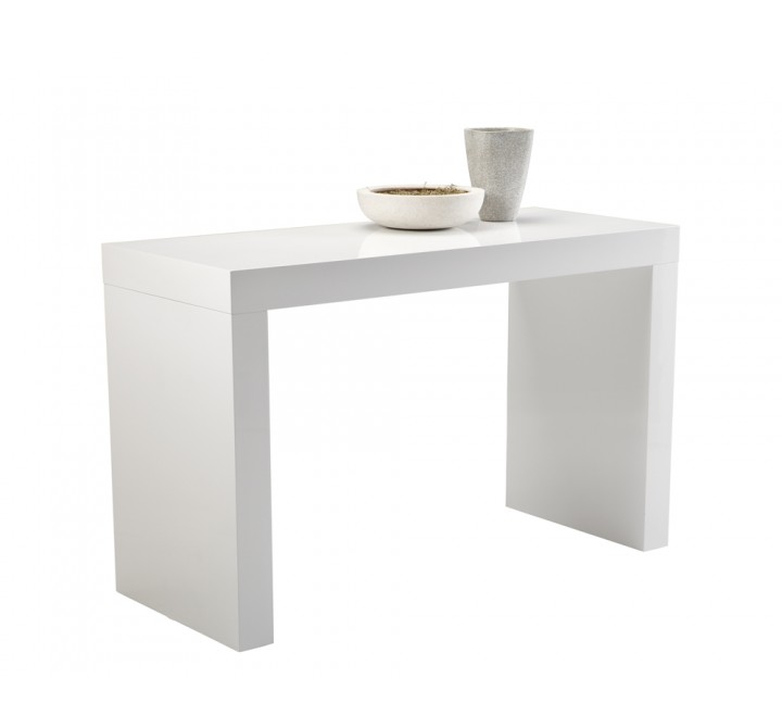 Faro Counter Table - High Gloss White - Front Side Angle with Decor