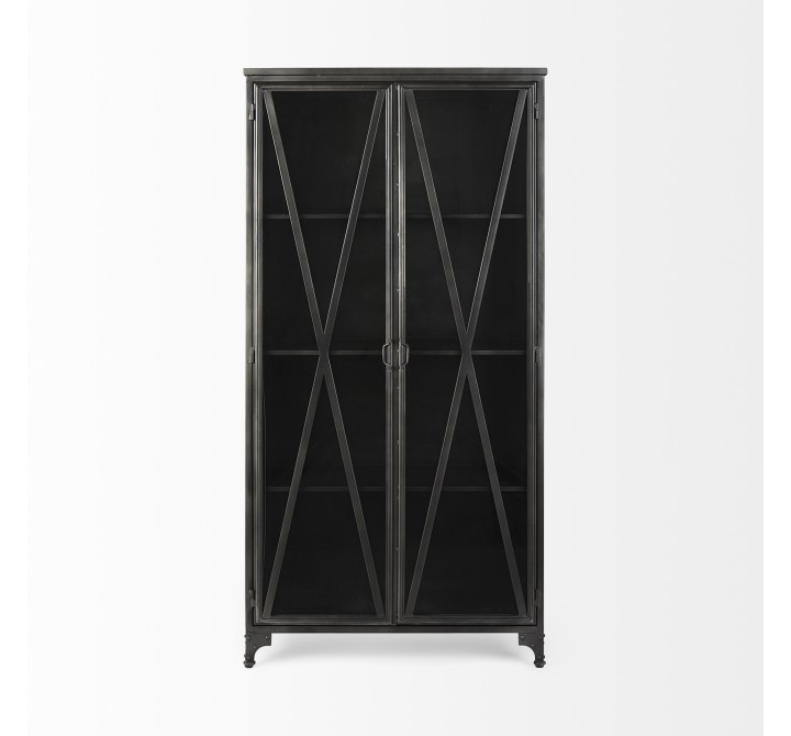 Mercana Poppy II 73.8" H Black Metal With Glass Door Display Cabinet Front