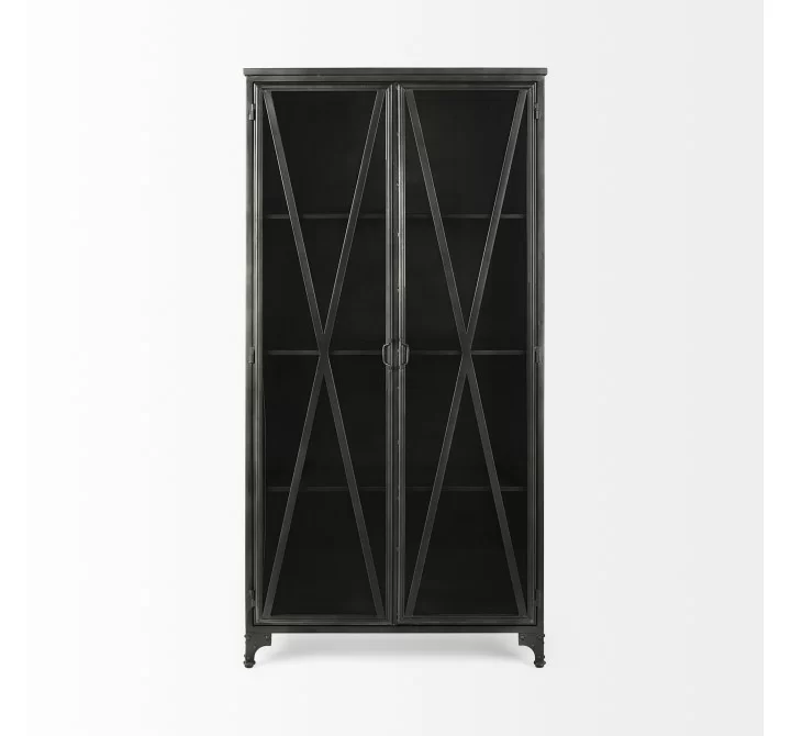 Mercana Poppy II 73.8" H Black Metal With Glass Door Display Cabinet Front
