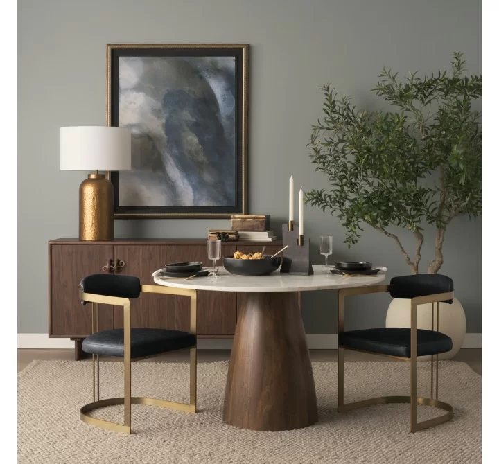 Mercana Hollyfield II Black Leather Seat Gold Iron Frame Dining Chair