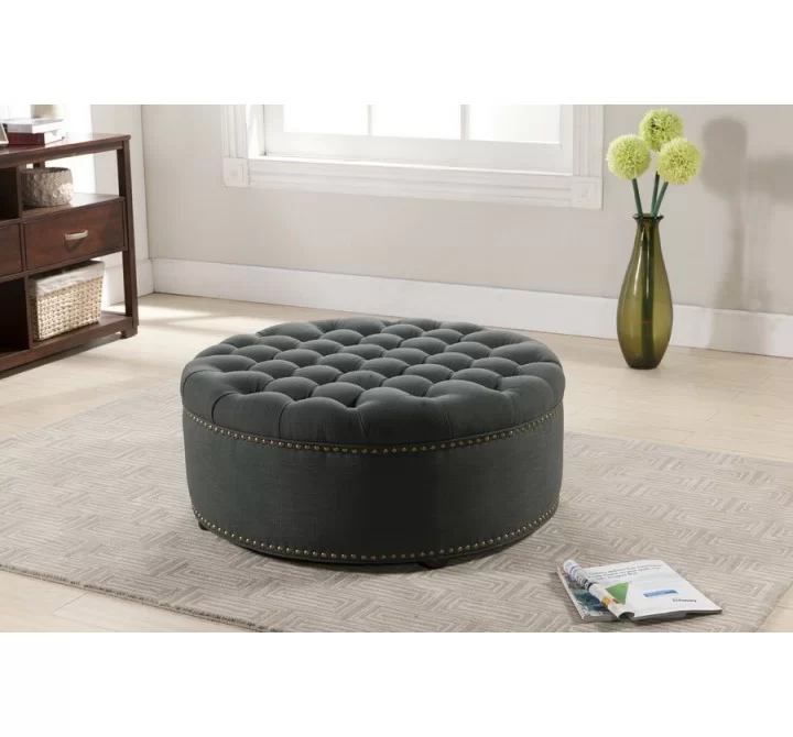 Baxton Studio Iglehart Gray Linen Modern Tufted Ottoman - Lifestyle