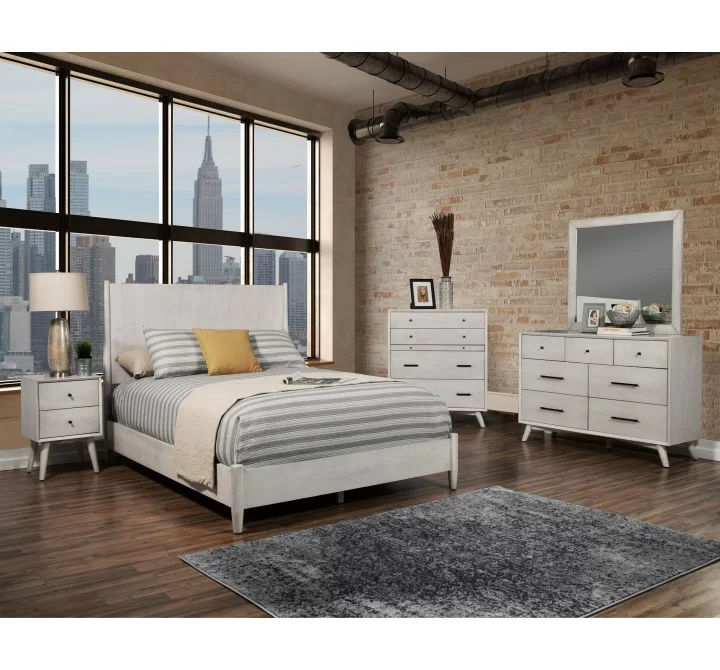 Alpine Furniture Flynn Mid Century Modern Queen Panel Bed, Grey - Lifestyle