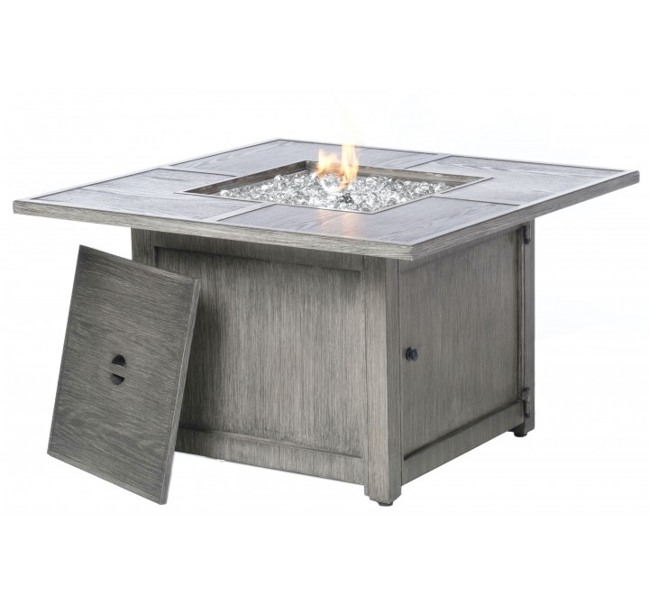 Alfresco Home Cheyenne 40" Square Gas Fire Pit Chat Table with Glacier Ice Firebeads - Angled