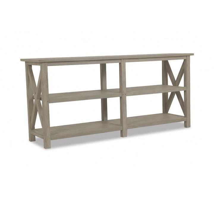 X Console Table in Coastal Teak - Front Side Angle