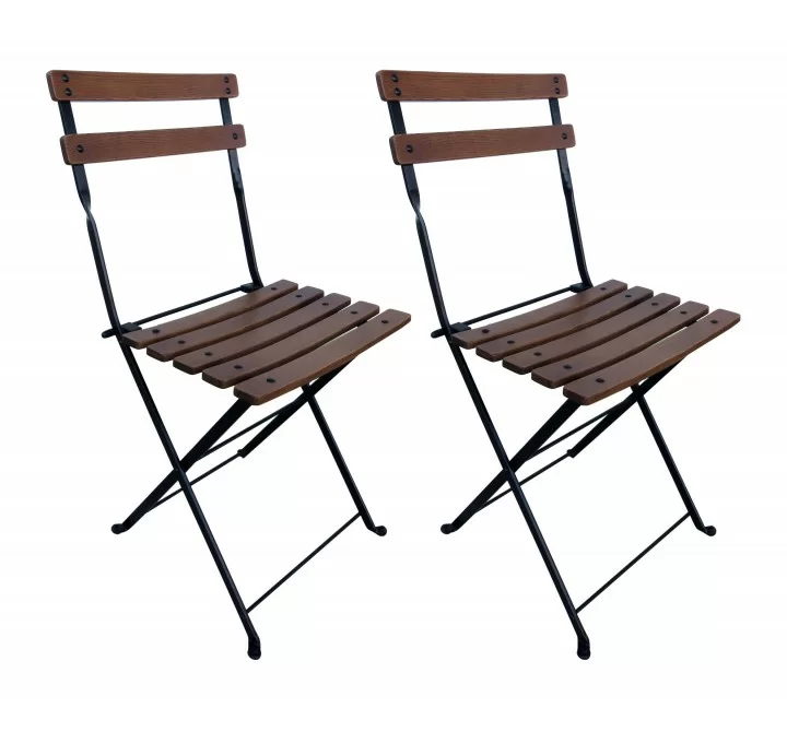 French Café Bistro Folding Side Chair W/ European Chestnut Wood Slats