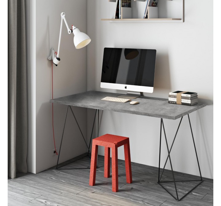 TemaHome Flow Desk  in Concrete Look & Black Steel - Lifestyle