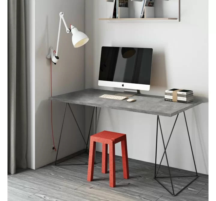 TemaHome Flow Desk  in Concrete Look & Black Steel - Lifestyle