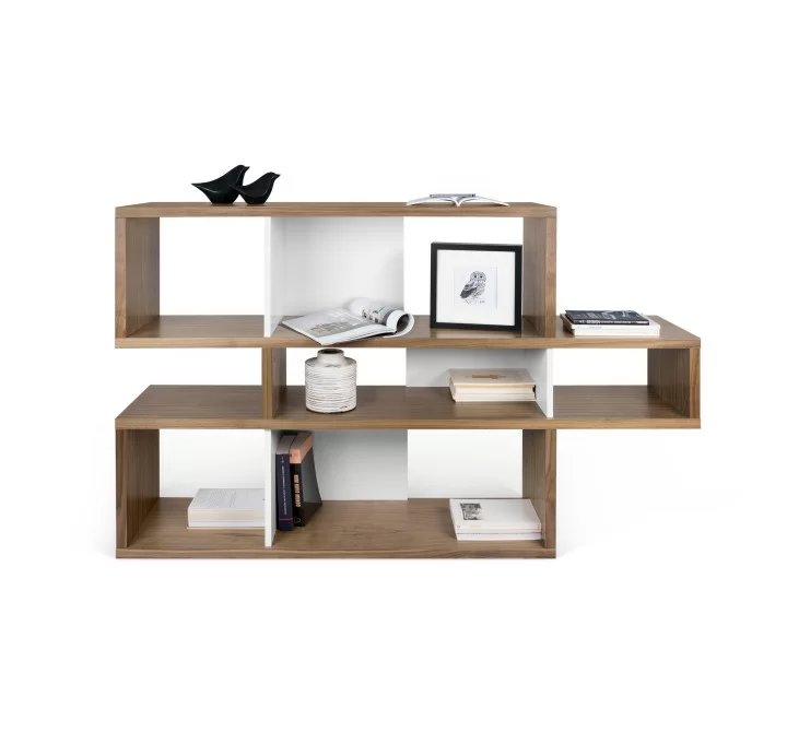 TemaHome London Bookshelf  in Walnut Frame And Pure White Backs - Front with Contents