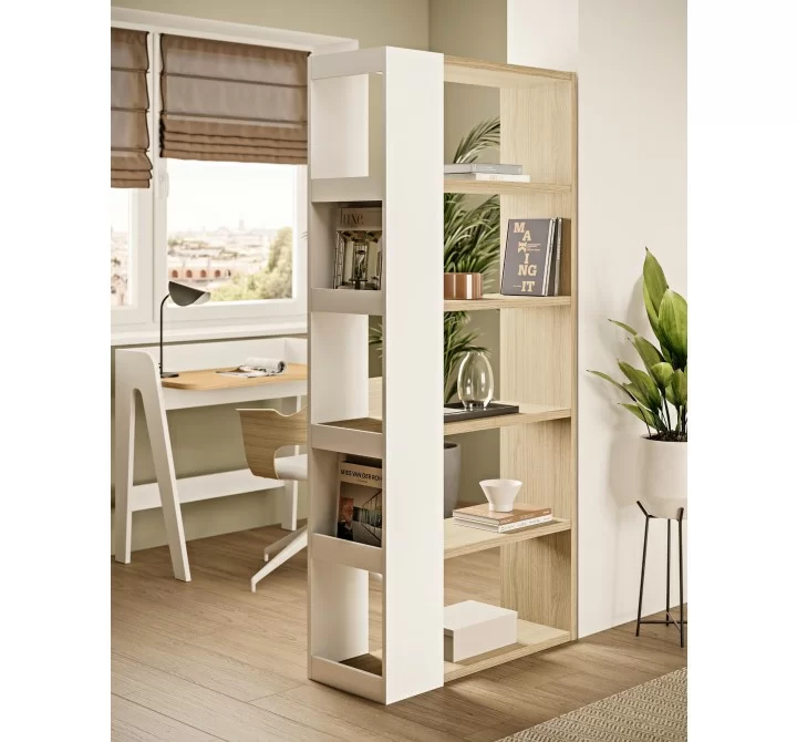 TemaHome Ella Bookcase 90 High in Melamine Light Oak & Pure White - Lifestyle