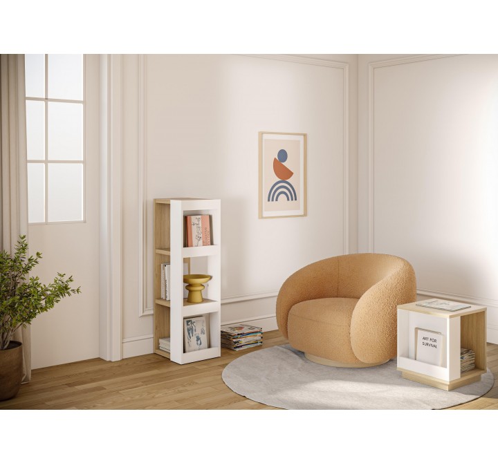 TemaHome Ella Bookcase 40 Low in Melamine Light Oak & Pure White - Lifestyle