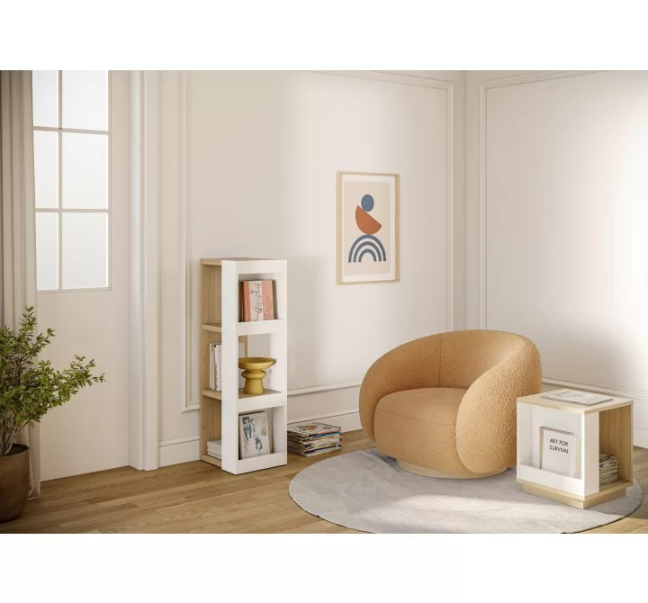 TemaHome Ella Bookcase 40 Low in Melamine Light Oak & Pure White - Lifestyle