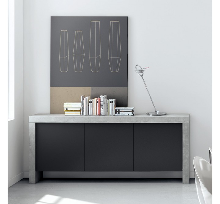 TemaHome Kobe 3 Door Sideboard in Concrete Look & Pure Black - Lifestyle