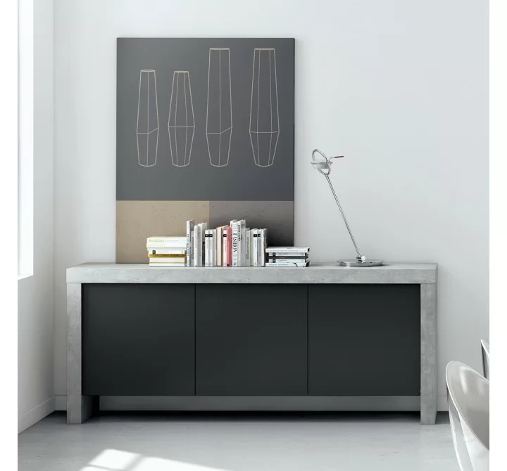 TemaHome Kobe 3 Door Sideboard in Concrete Look & Pure Black - Lifestyle