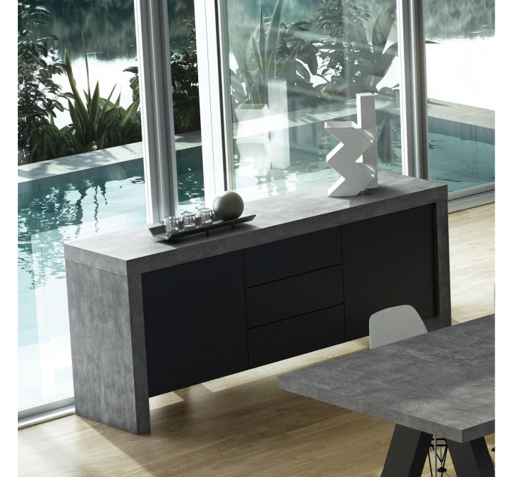 TemaHome Kobe 2 Doors & 3 Drawers Sideboard in Concrete Look & Pure Black - Lifestyle