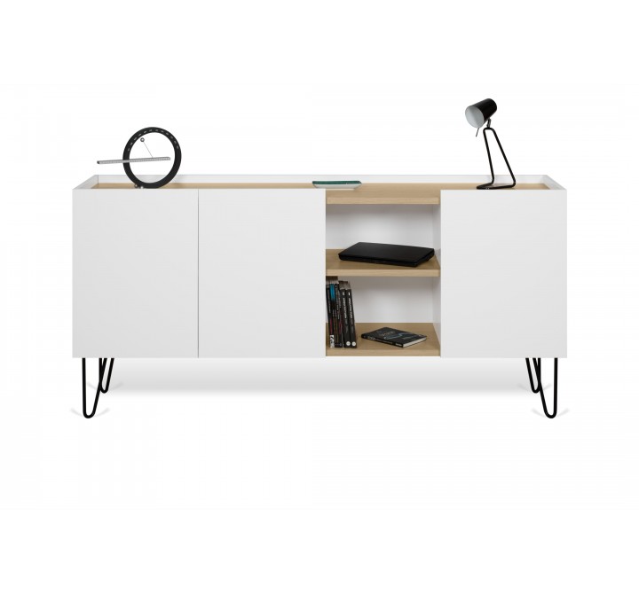 TemaHome Nina Sideboard in Light Oak & Pure White - Front with Contents