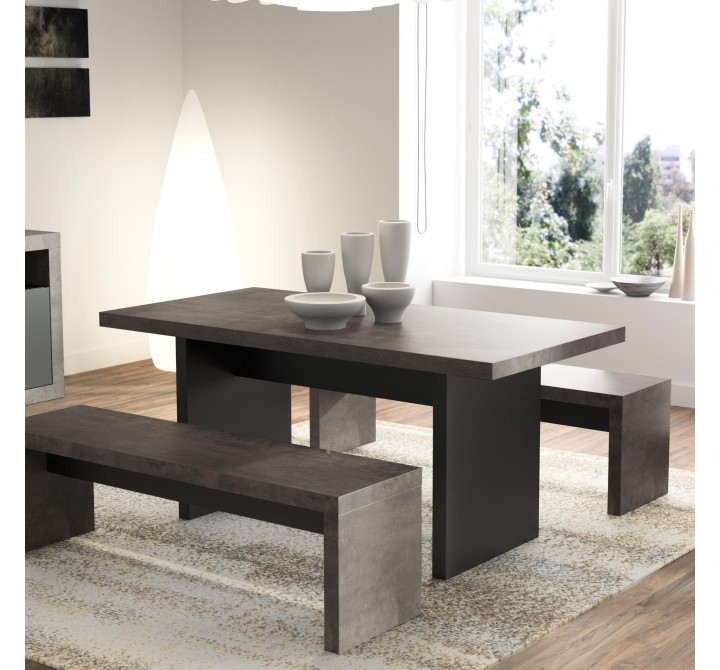 TemaHome Detroit Dining Table in Concrete & Pure Black - Lifestyle